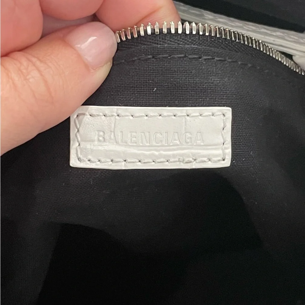 Balenciaga Neo Classic Hobo Crocodile Embossed Leather XS White - Picture 14 of 16